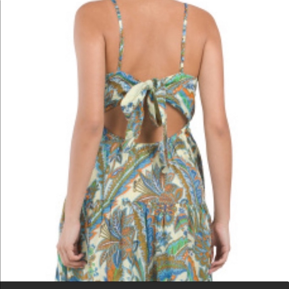 House of Harlow Boho Floral Ivory/
Blue Open Tie Cami Back Maxi Dress Small - Picture 2 of 5